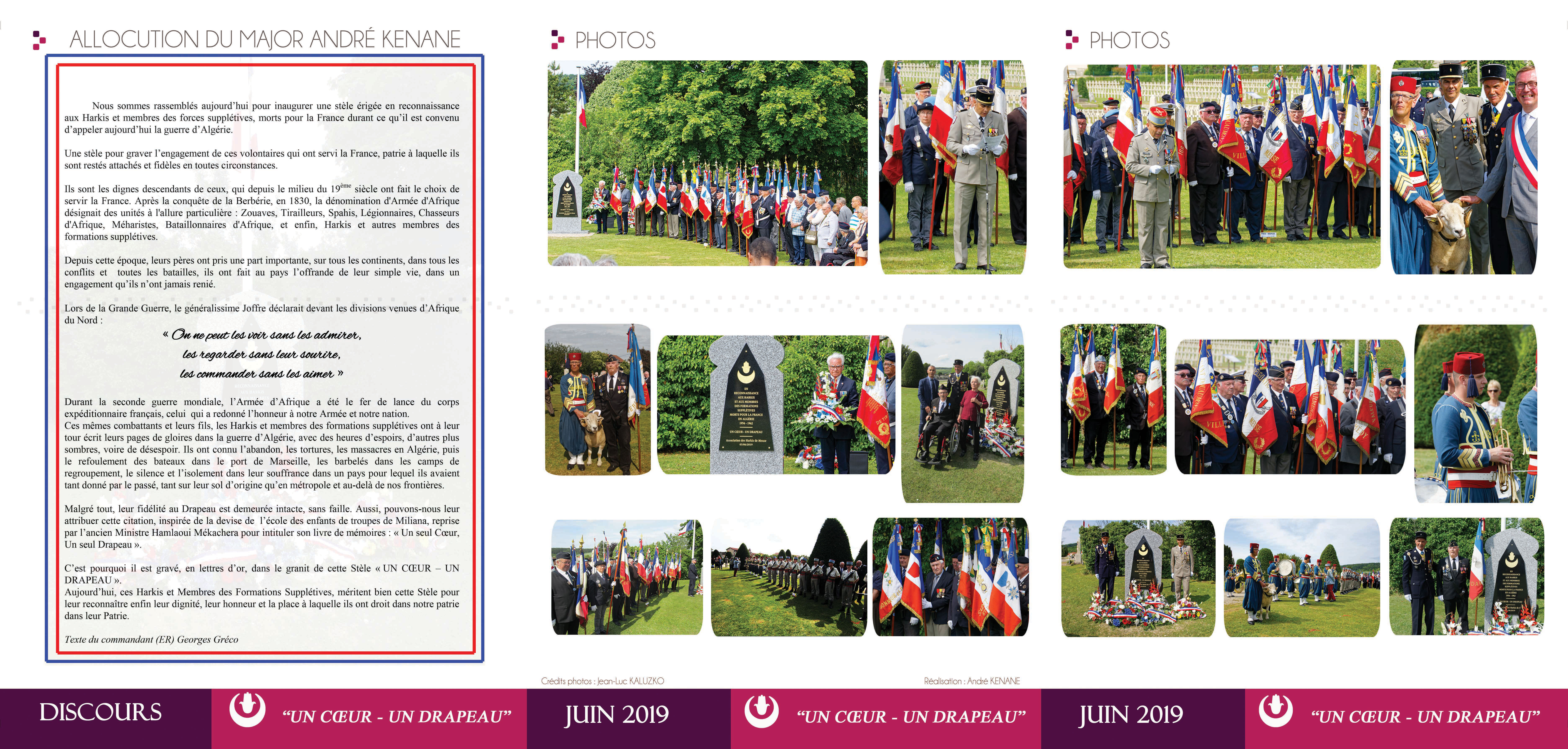 Inauguration de la stèle à la mémoire des Harkis à Verdun le 3 juin 2019 (plaquette verso).