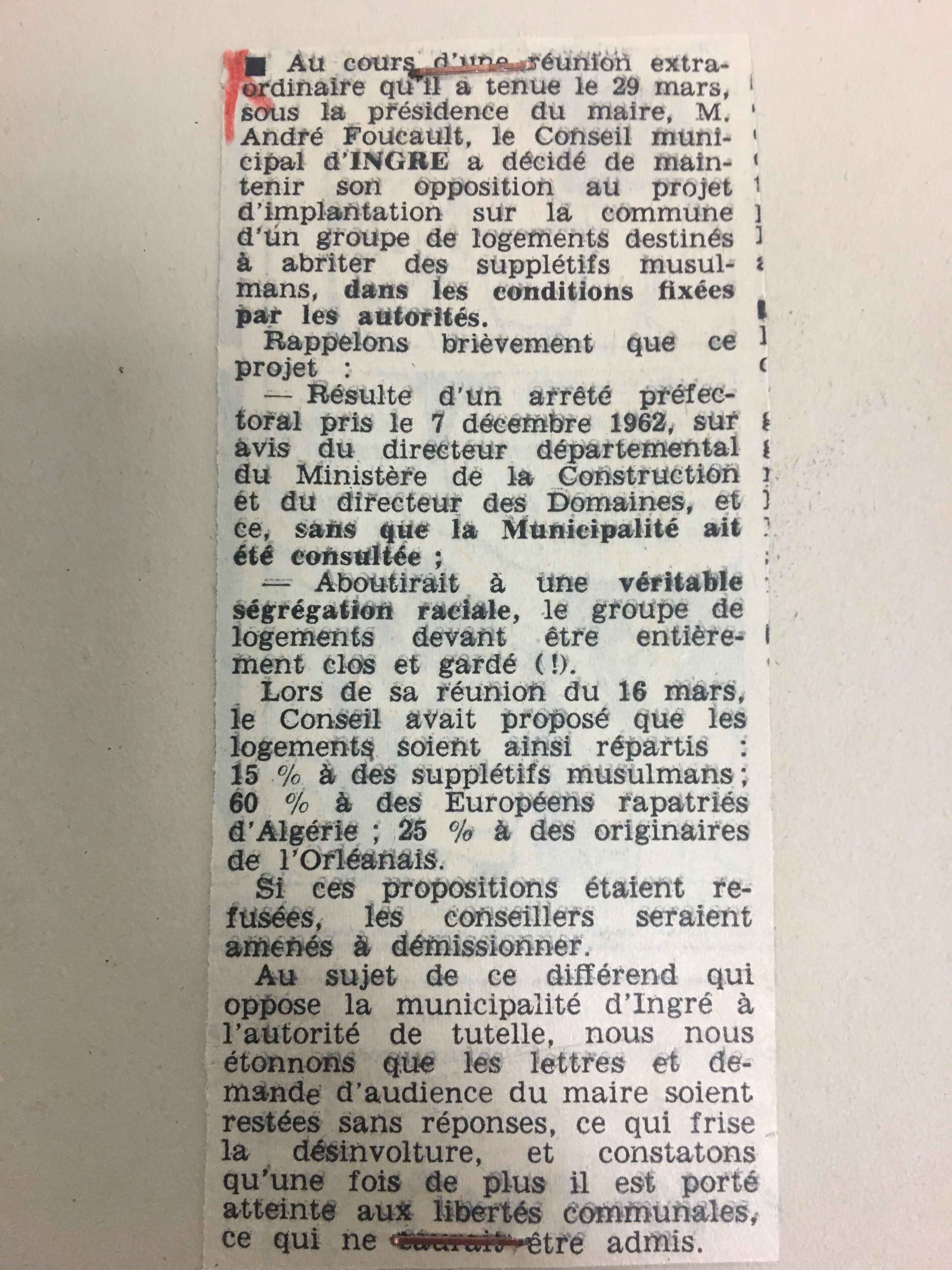 Difficultés relatives à l'implantation de logemets à destination des Harkis et autres supplétifs @ CHAOUAOU